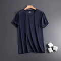 Men's ice silk loose fit short sleeve t-shirt in black, shown front view.