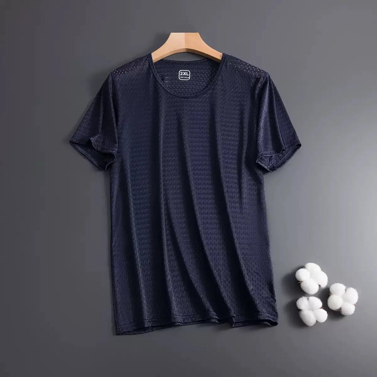 Men's ice silk loose fit short sleeve t-shirt in black, shown front view.