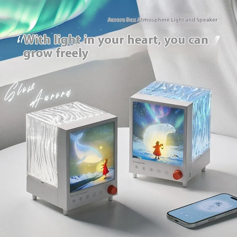 Aurora Treasure Box design atmosphere projection lamp with Star Sea Whale light colour and Bluetooth speaker