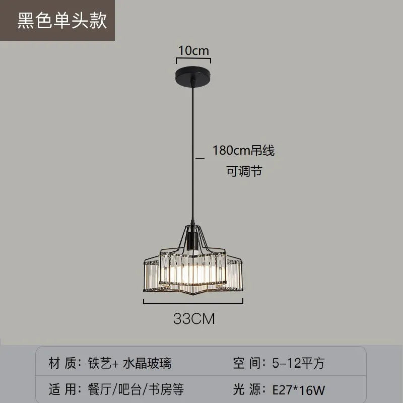 Modern light luxury style crystal chandelier ceiling lamp with LED light in black or gold finish.