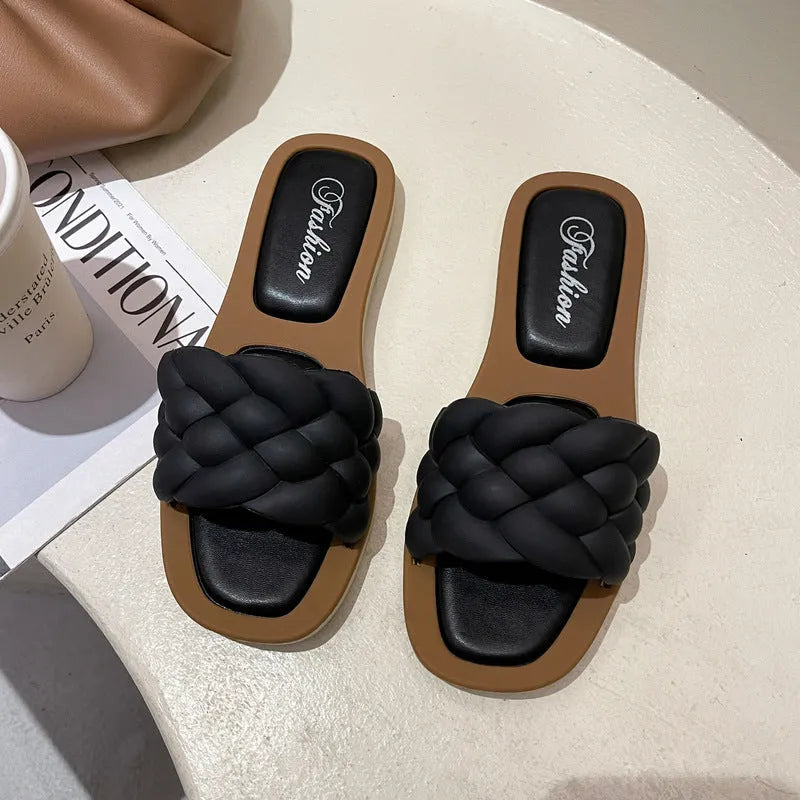 Women's plaid pattern anti-skid beach sandals with thick PVC soles in multiple colour options