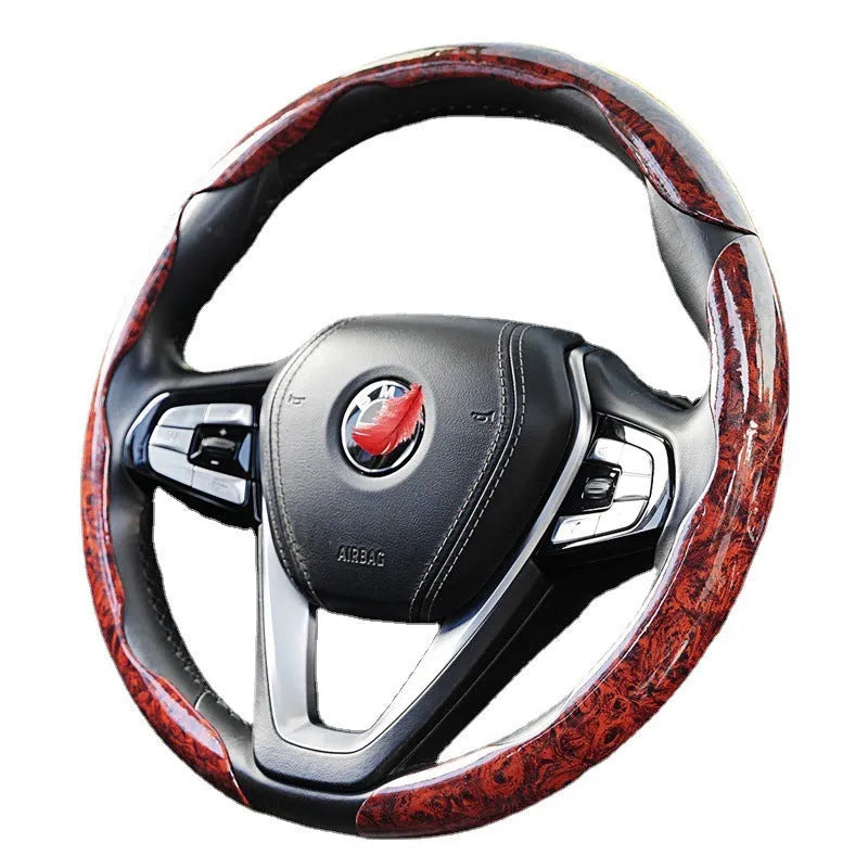 Artificial leather steering wheel sleeve with card storage in crystal brown colour for 38cm diameter steering wheels