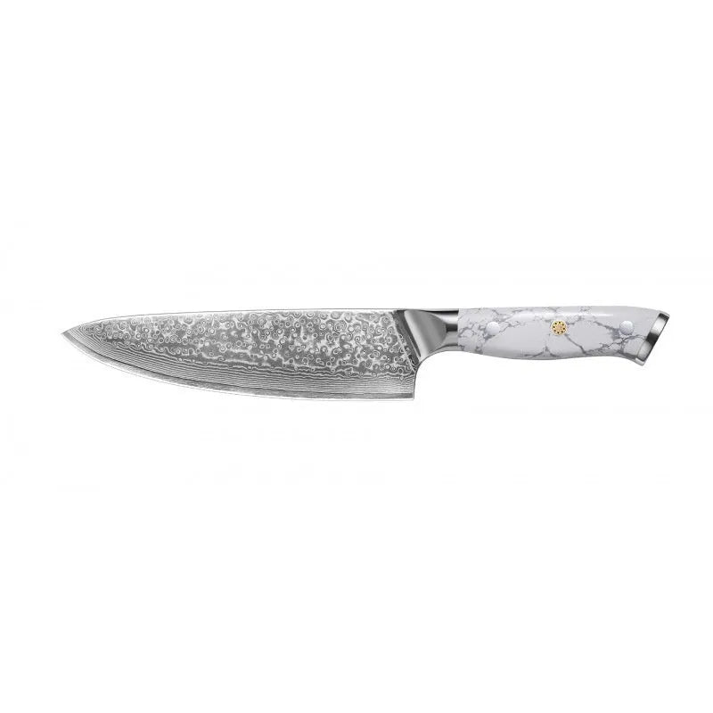 Damascus pattern VG10 steel chef's knife with 21cm blade and 11cm handle, total length 32cm