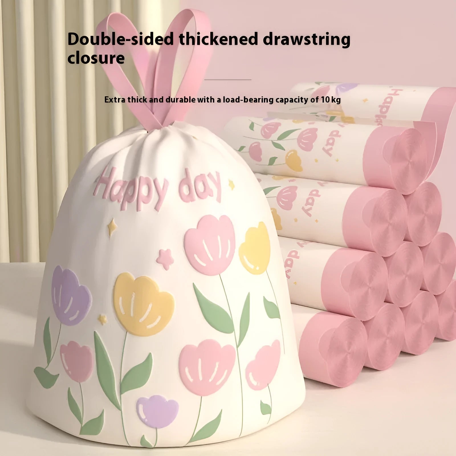 Pink degradable mosquito repellent bin bags with bold drawstring and argy wormwood essence