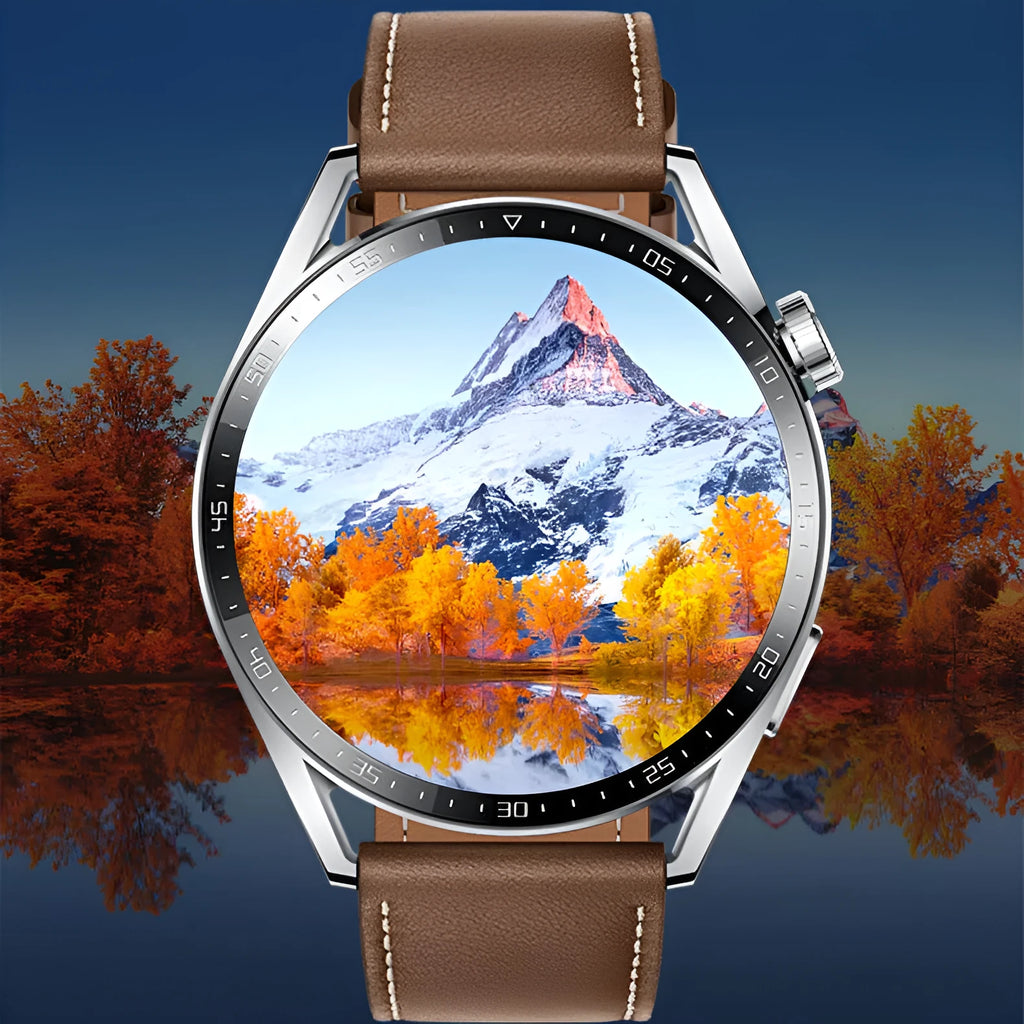 Black GS3 Max smartwatch on a silicone strap, showing a homescreen with health stats.