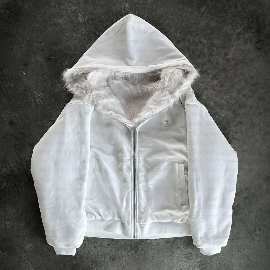 Baggy cardigan-style coat in black or white with long sleeves and loose fit