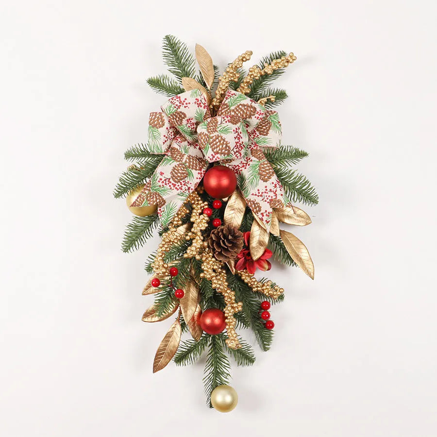 Artificial plastic Christmas garland with American country style design displayed on staircase