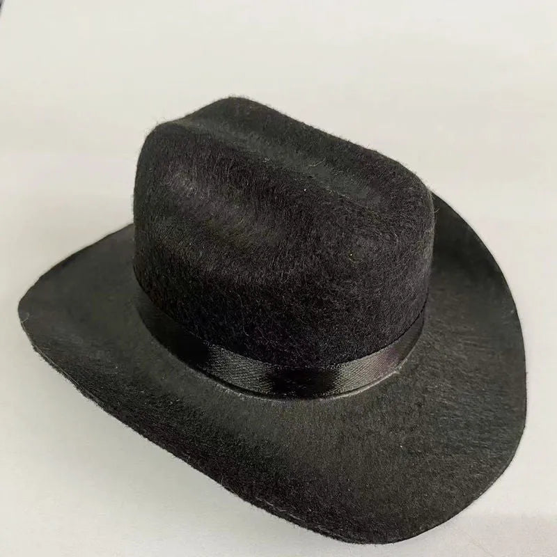 British-style brown cat cowboy hat with black ribbon on non-woven fabric