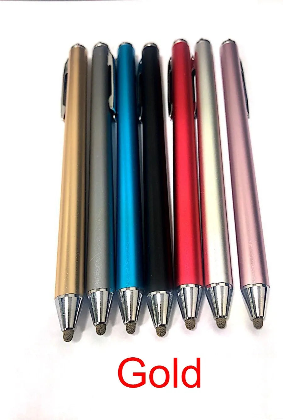 Metal fine tip stylus for tablet and phone touch screens in seven colour options
