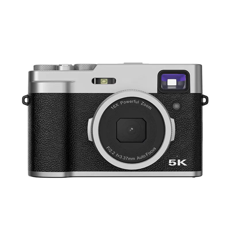 5K HD digital camera with dual front and rear cameras showing optical viewfinder and 2.88-inch screen