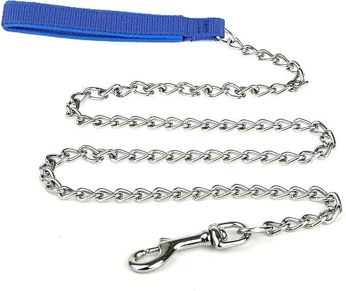 Heavy duty metal dog leash with chew proof chain and soft padded handle for large dogs