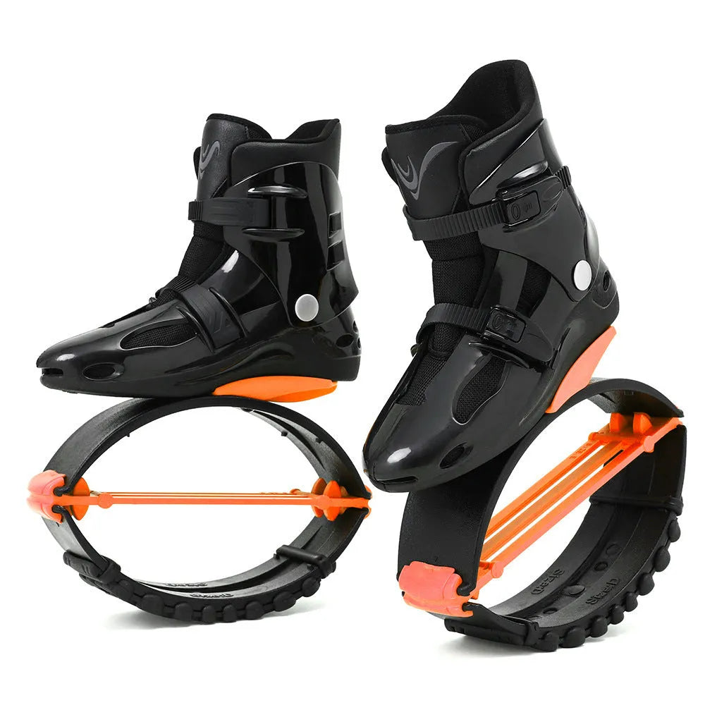 TPU bouncing shoes for sports in colours like black silver, green black, and rose pink.