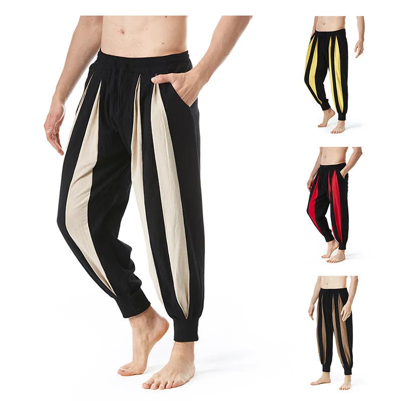 Men's straight leg casual trousers in polyester fabric available in red, khaki, yellow and brown colours