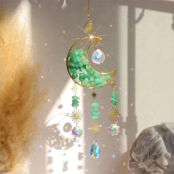 K9 crystal moon car pendant measuring 420mm long with 100mm diameter reflective element