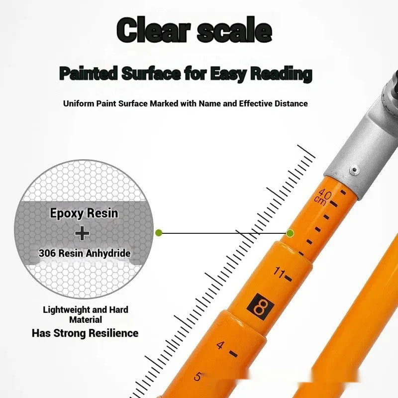 Telescopic truck height measuring rod extended to full height with clear measurement scales visible