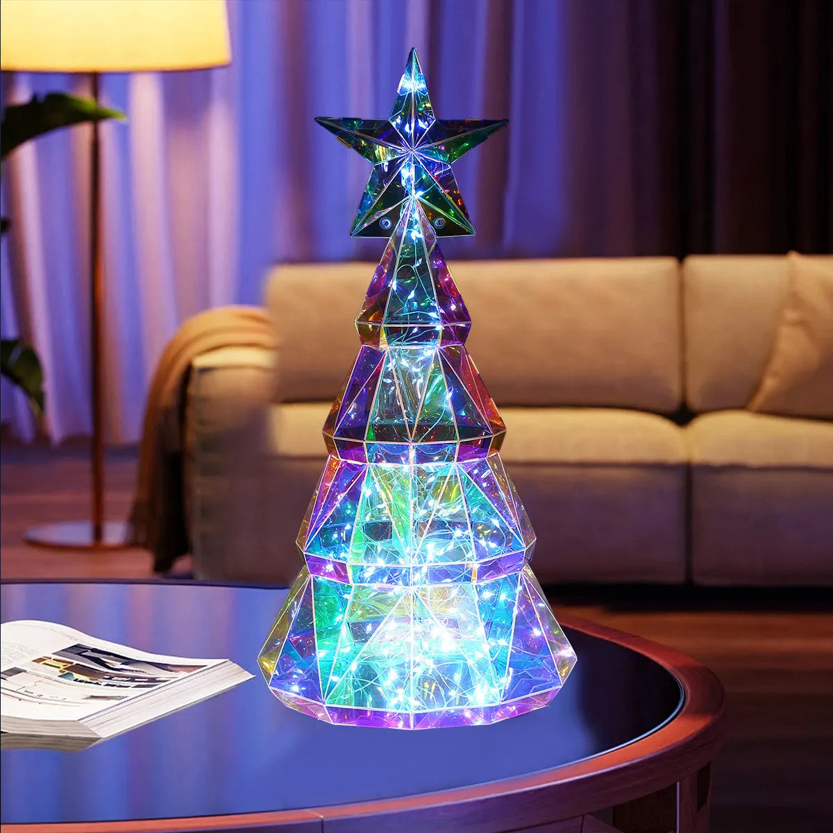 Colourful cartoon Christmas tree light ornament with PET plastic construction measuring 14.5×4.8×20cm