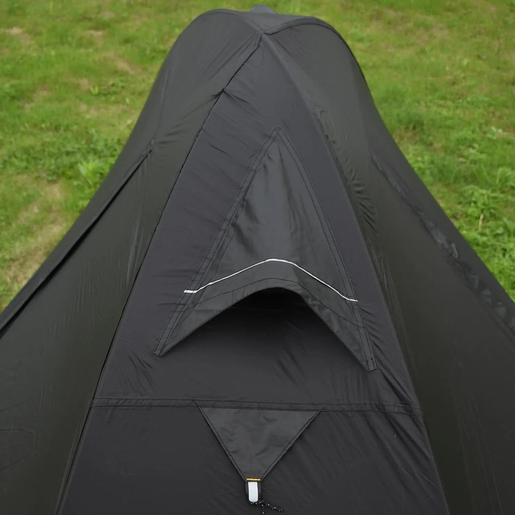 Single person tent with aluminium poles in red, black, or orange colours, showing double account design