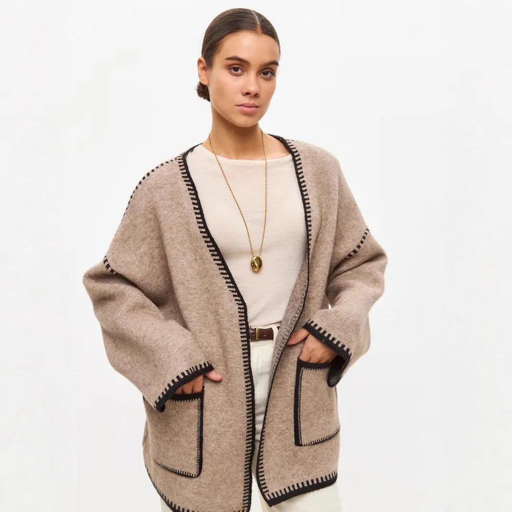 Lace-up front knitted cardigan in imitation cashmere fabric available in black, camel and white colours