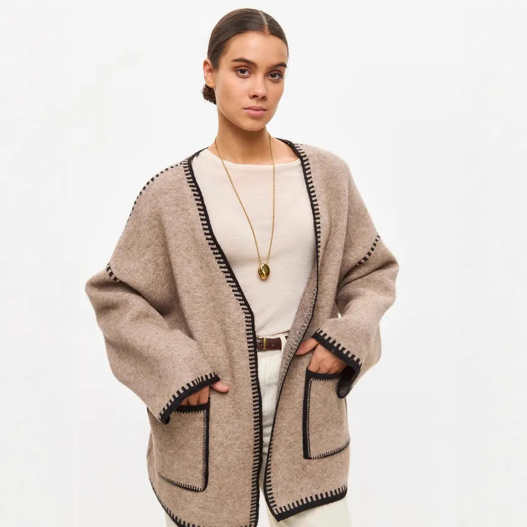 Lace-up front knitted cardigan in imitation cashmere fabric available in black, camel and white colours