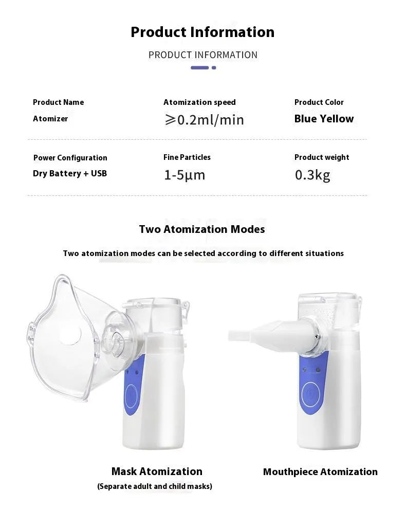USB handheld columnar plastic nebuliser spray machine with built-in battery for household use