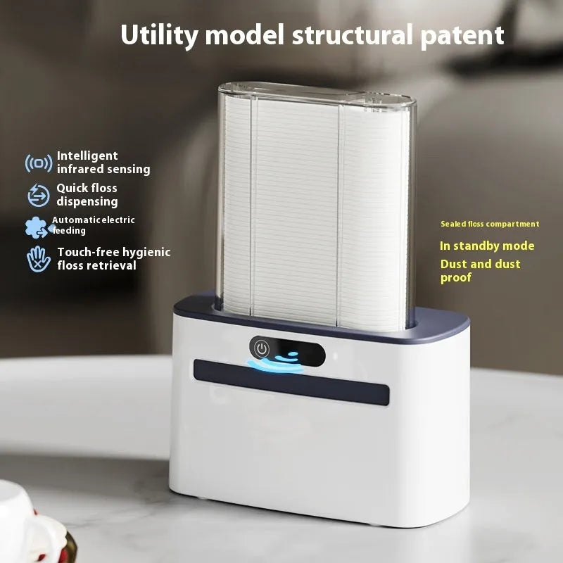 Dark grey automatic electric dental floss box with rechargeable battery and floss refills