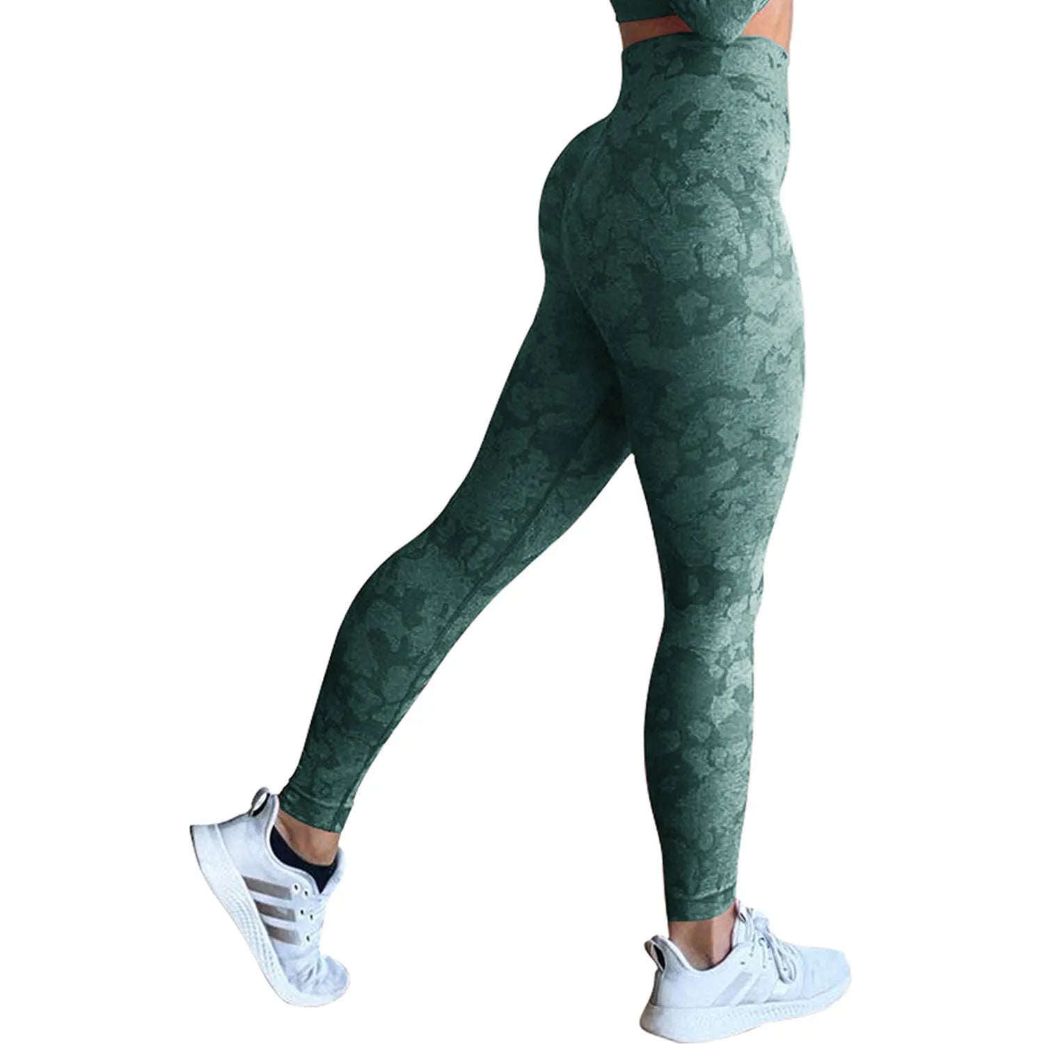 Women's push up booty leggings in leopard print and camouflage patterns for fitness activities