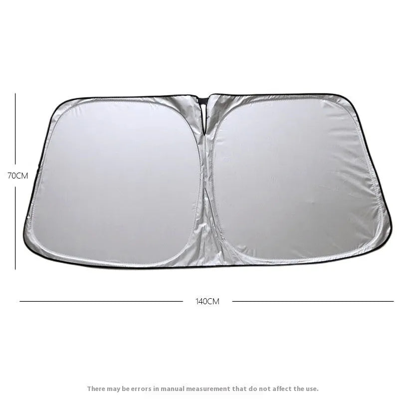 Aluminium foil car sunshade in titanium silver colour showing rectangular shape and solid pattern