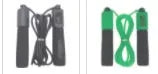 Adjustable skipping rope with blue foam handles and heavy-duty PVC cable on a grey background