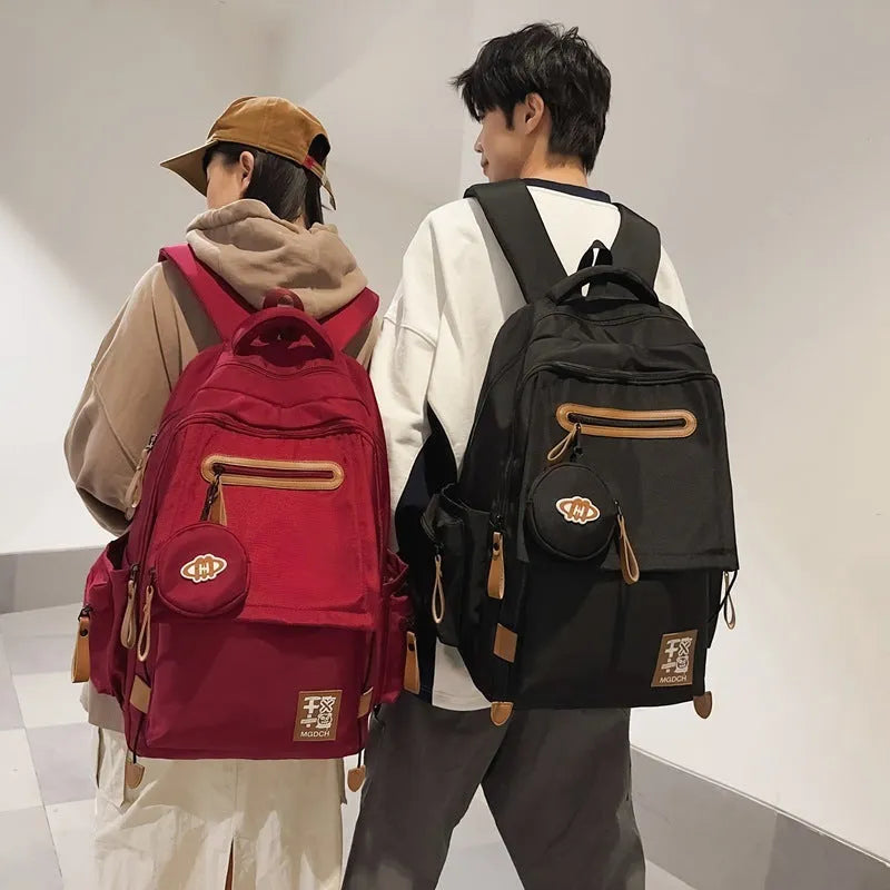 Large-capacity nylon school backpack for junior high students in street trend style with curved shoulder straps