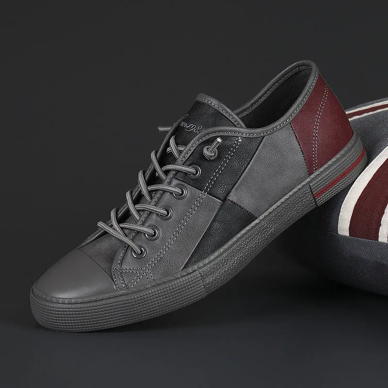 Men's leather shoes with elastic band and colour matching design in microfiber with rubber sole
