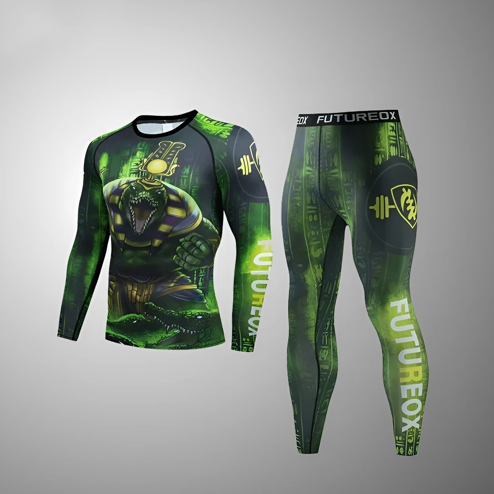 Man wearing a slim fit, long sleeve ZF016 printing style sports suit for running and fitness activities.
