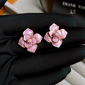 Golden-purple oil-spot glaze flower stud earrings with gold plating on copper material