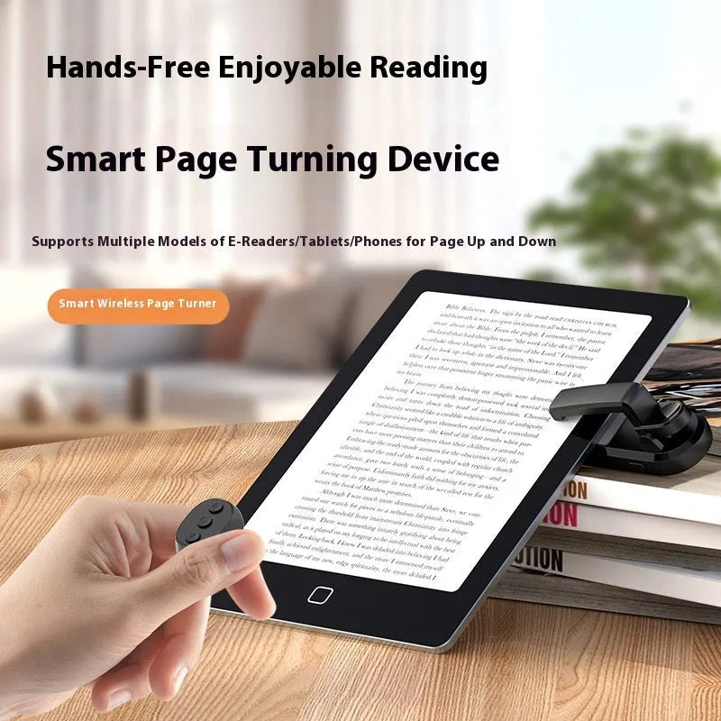 Wireless page turner remote control with clicker for tablets and e-readers in black, white, or pink