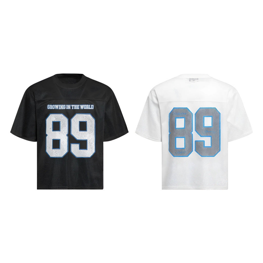 Loose-fitting casual t-shirt with alphanumeric printing in white or black chemical fibre blend fabric