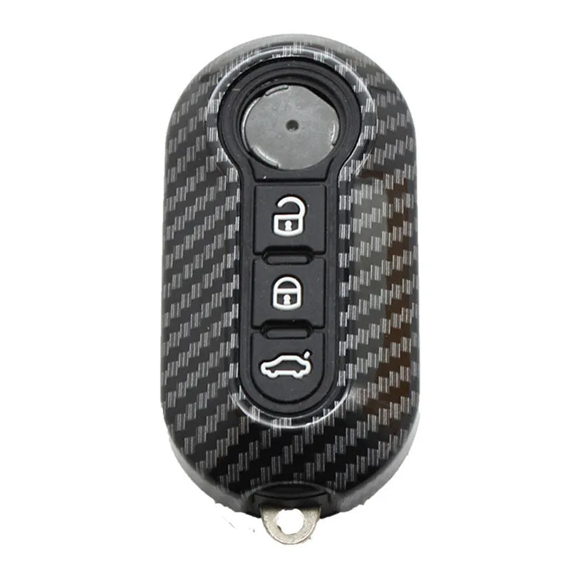 Fiat 500 Boyue Ottimo Viaggio car remote key shell in ABS plastic, shown in black, red, and dark blue colours.