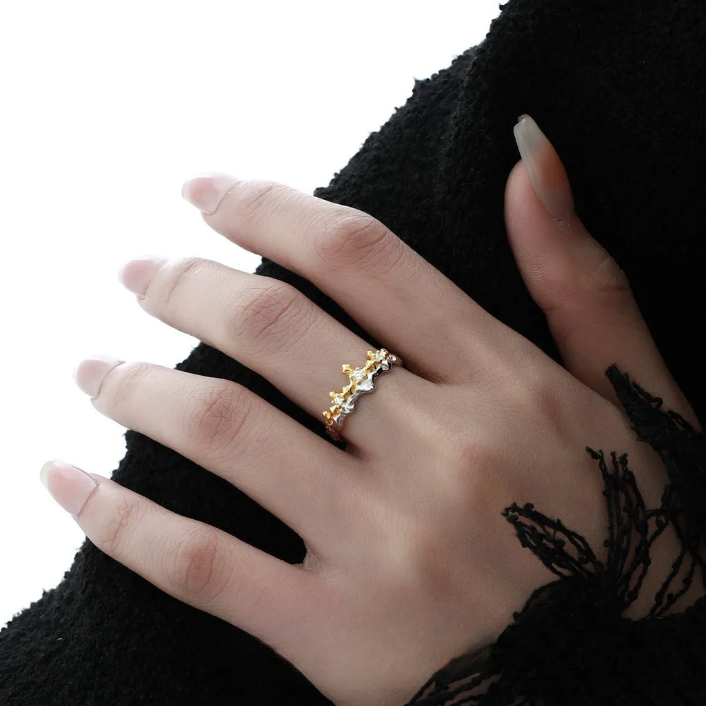 Princess Knight adjustable silver couple ring in white gold or black gold colour