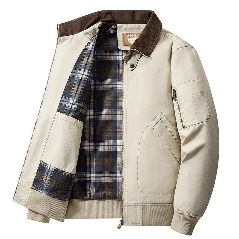 Men's casual washed cotton flight jacket in army green colour