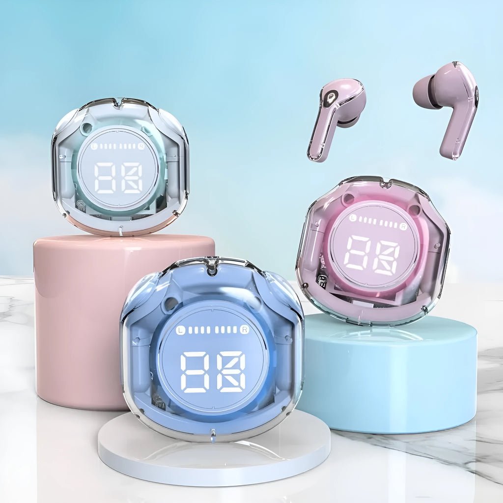 Transparent wireless Bluetooth headset in multiple colours with in-ear design