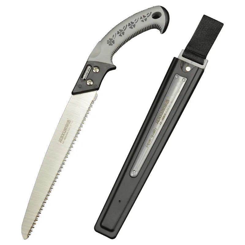 Japanese-style two-tone waist saw with 460mm length and 1.2mm thick blade for tree cutting and woodworking