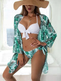 Women's three-piece bikini mesh split swimsuit in quick-drying polyester with high elasticity