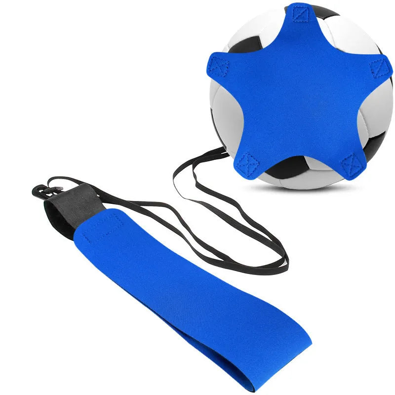 Neoprene football juggling training belt showing five-corner geometric design in blue colour