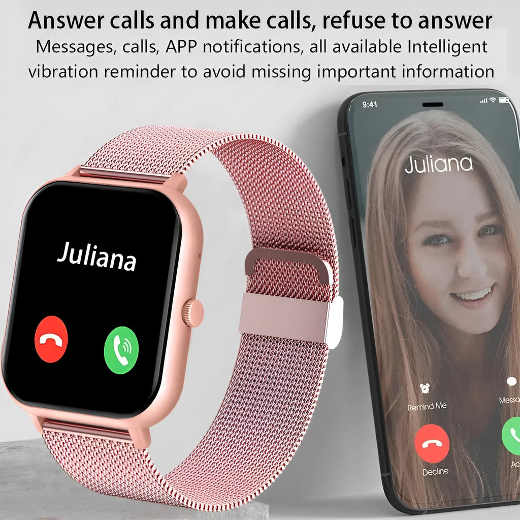 ZL54C smart watch showing AMOLED display with health monitoring metrics and Milan steel strap