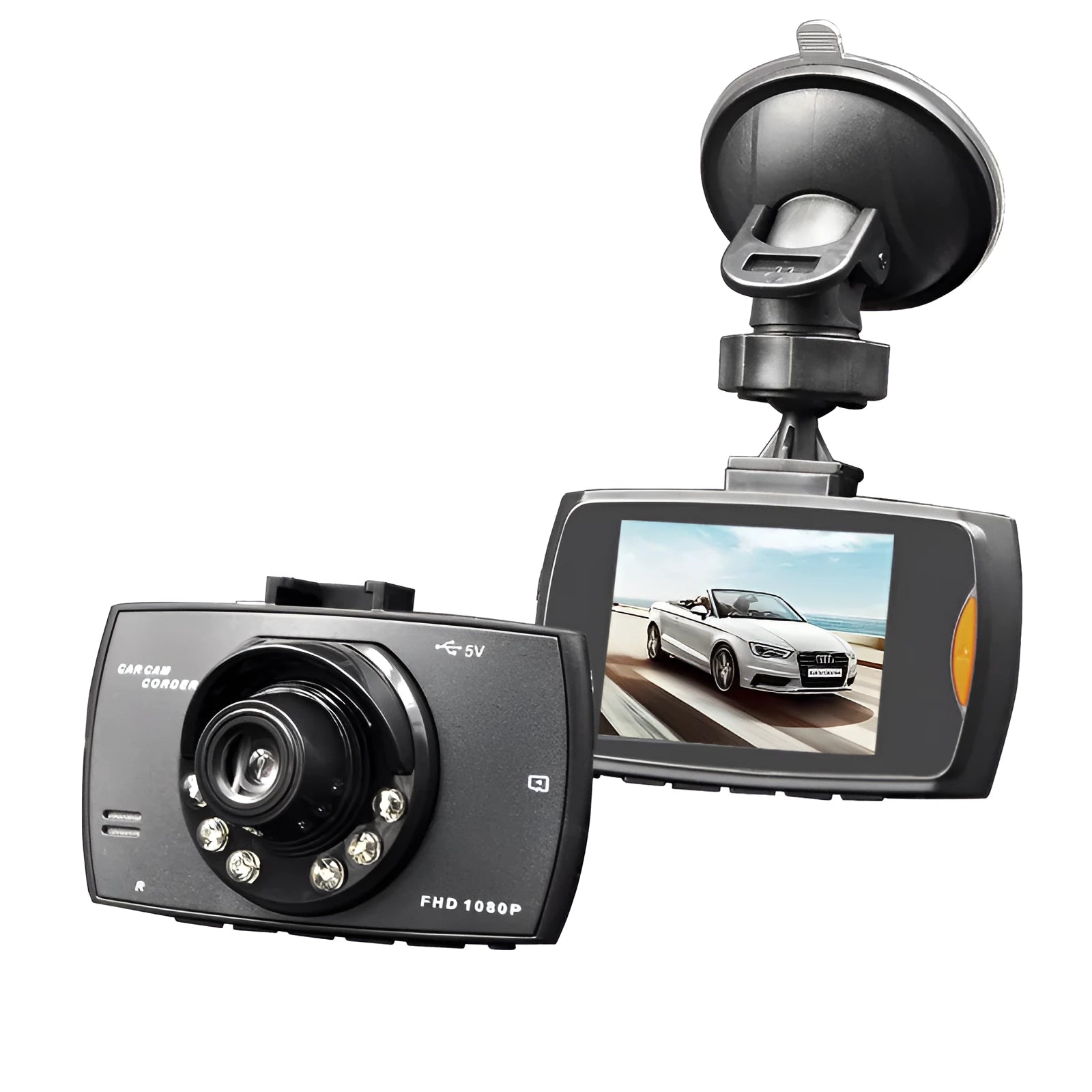 Black G30 HD dual camera car DVR dash cam with front and rear recording capability