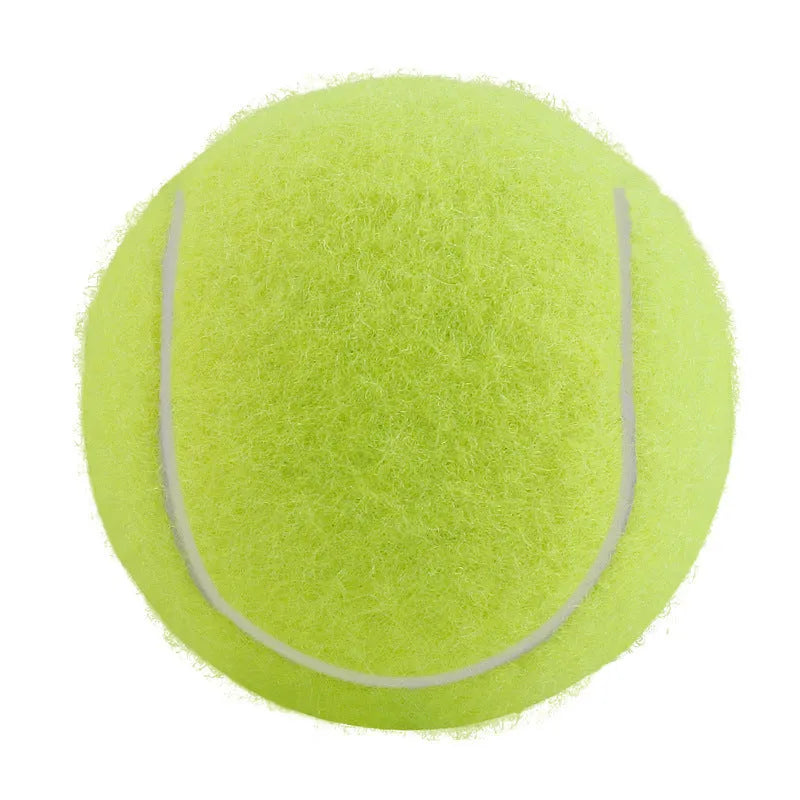 Rubber dog tennis ball toy in bright colours showing 6.3cm diameter size