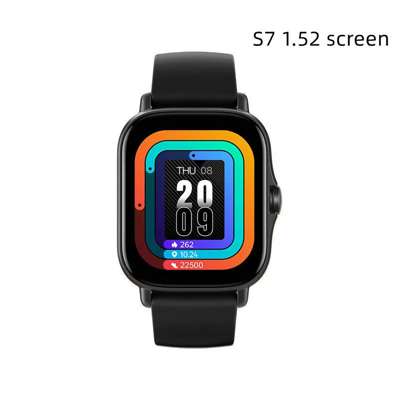 GT20 smart watch with black alloy case and silicone strap showing heart rate monitoring on screen