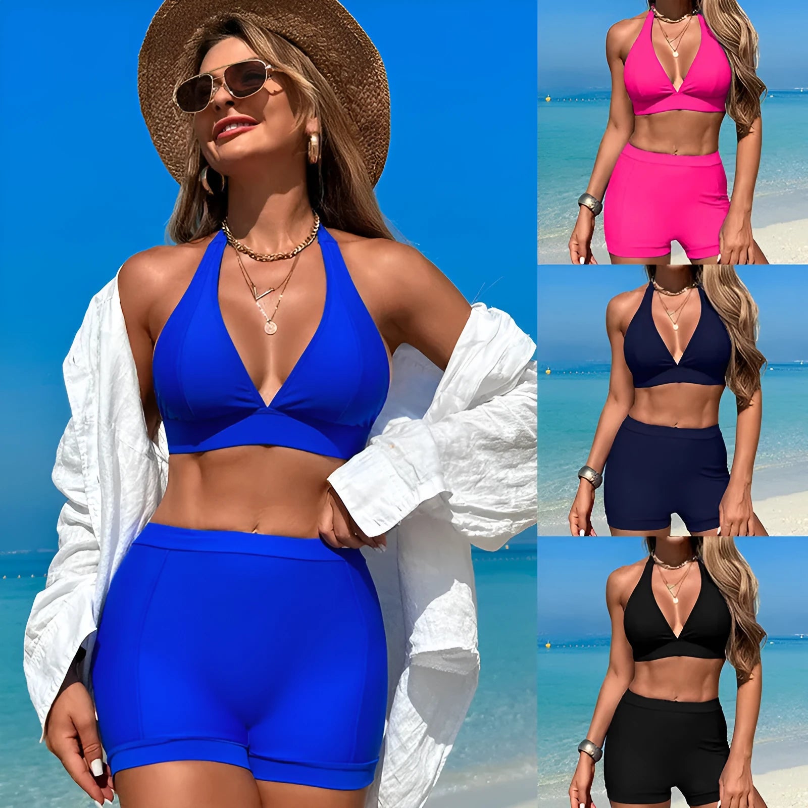 Women's split bikini swimsuit in nylon with polyester lining for swimming and wading