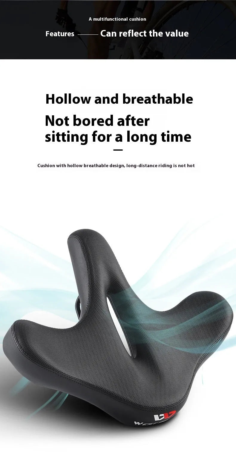 Black leather bicycle seat cushion with polyurethane foam padding for shock absorption