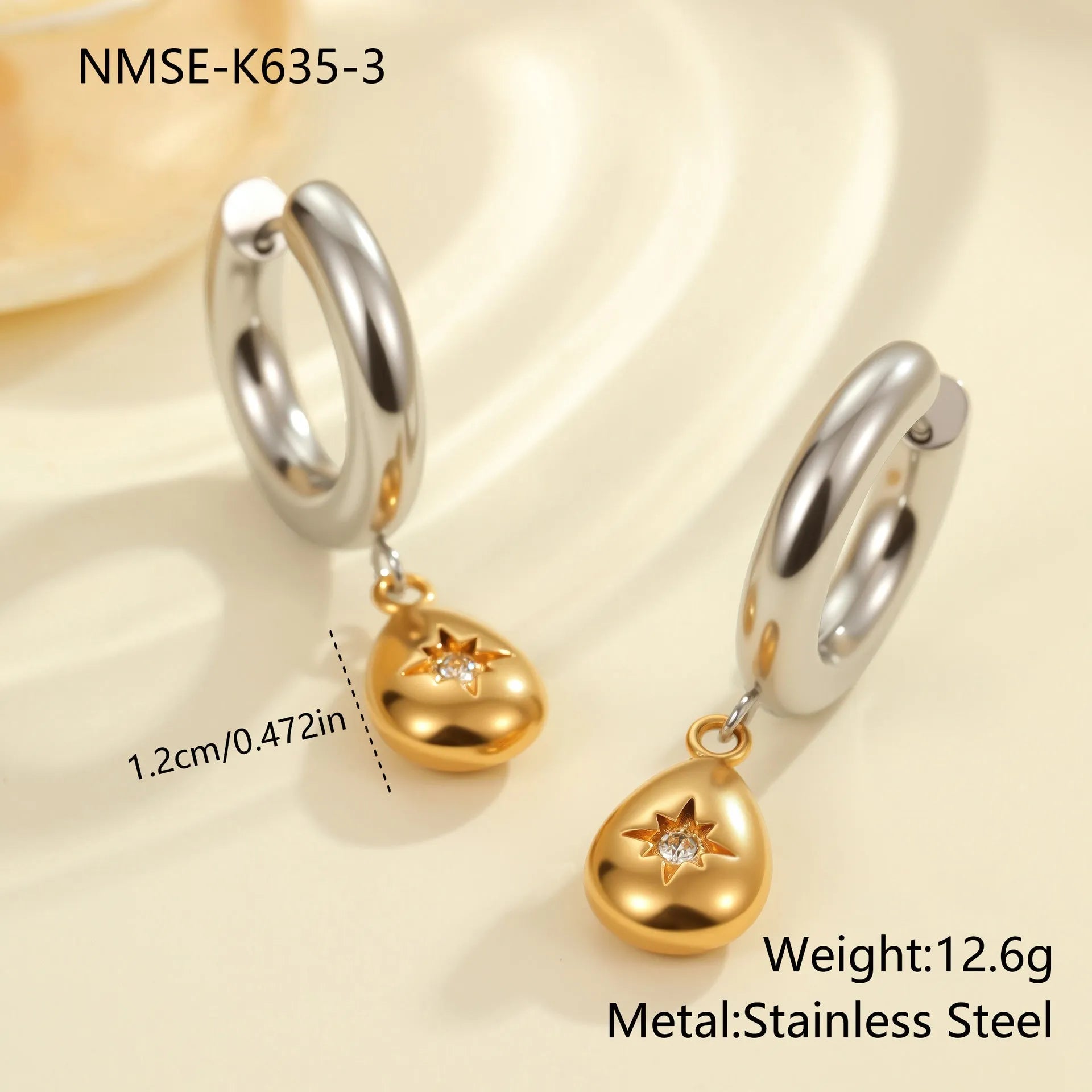 Women's Christmas tree earrings with heart and star geometry in stainless steel with gold electroplated finish