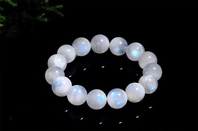 Natural blue moonlight polished moonstone round bead bracelet showing multiple diameter size options