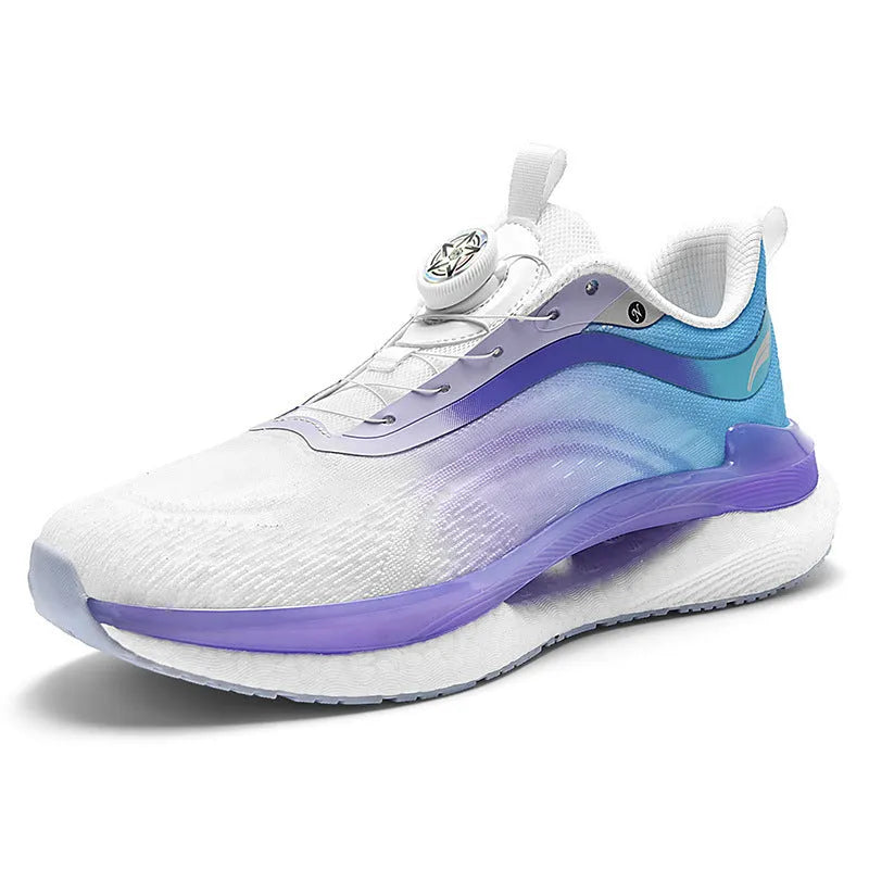 Men's high-top breathable mesh sneaker in cotton candy colour with buckle closure and flat composite sole.